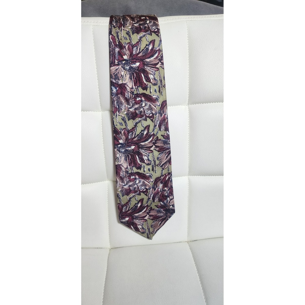 Pierre Balmain Paris Mens Silk‎ Tie Floral Burgundy Green Blue Italian Silk 55"